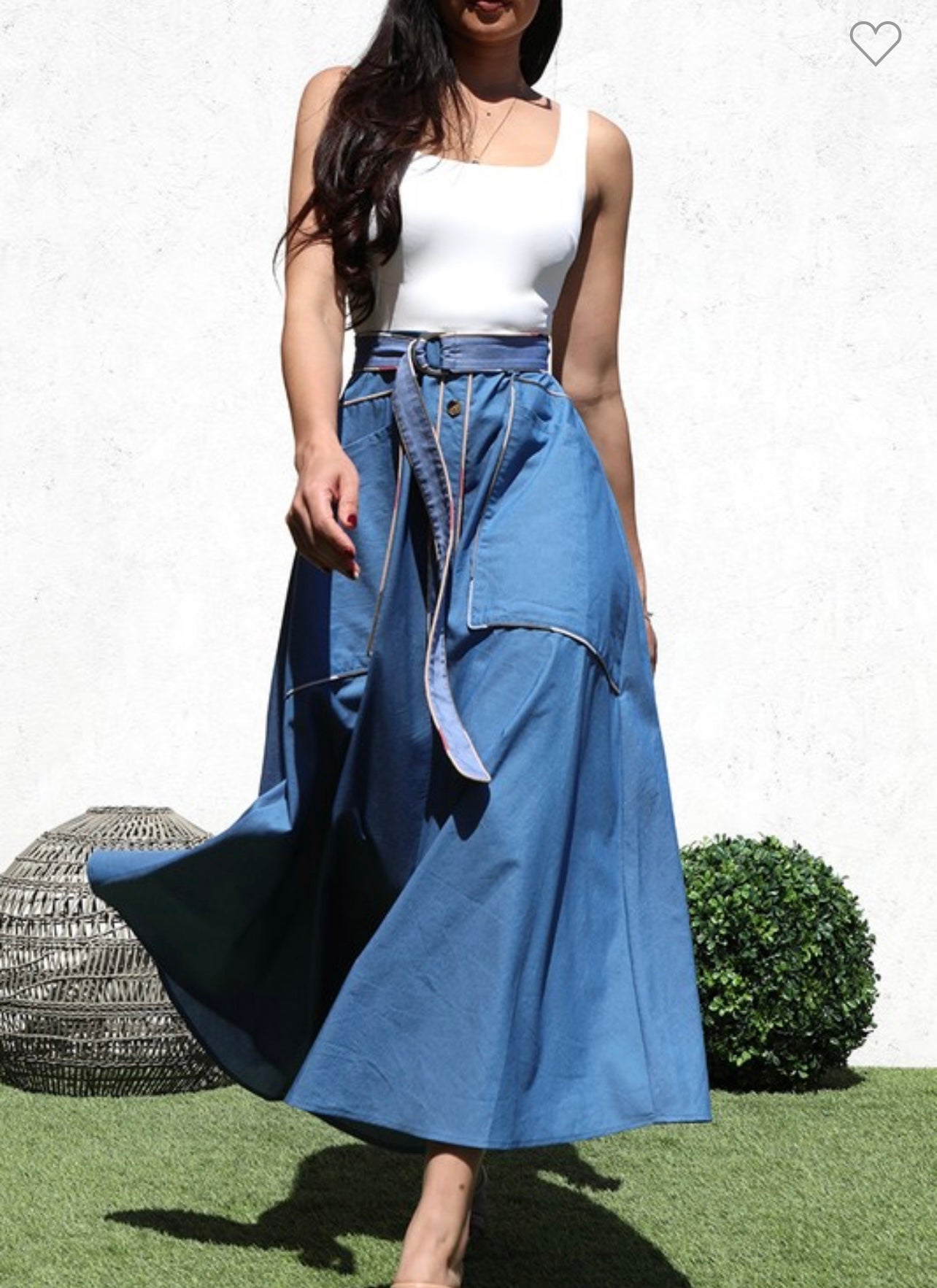 Square Neck Denim Midi Dress