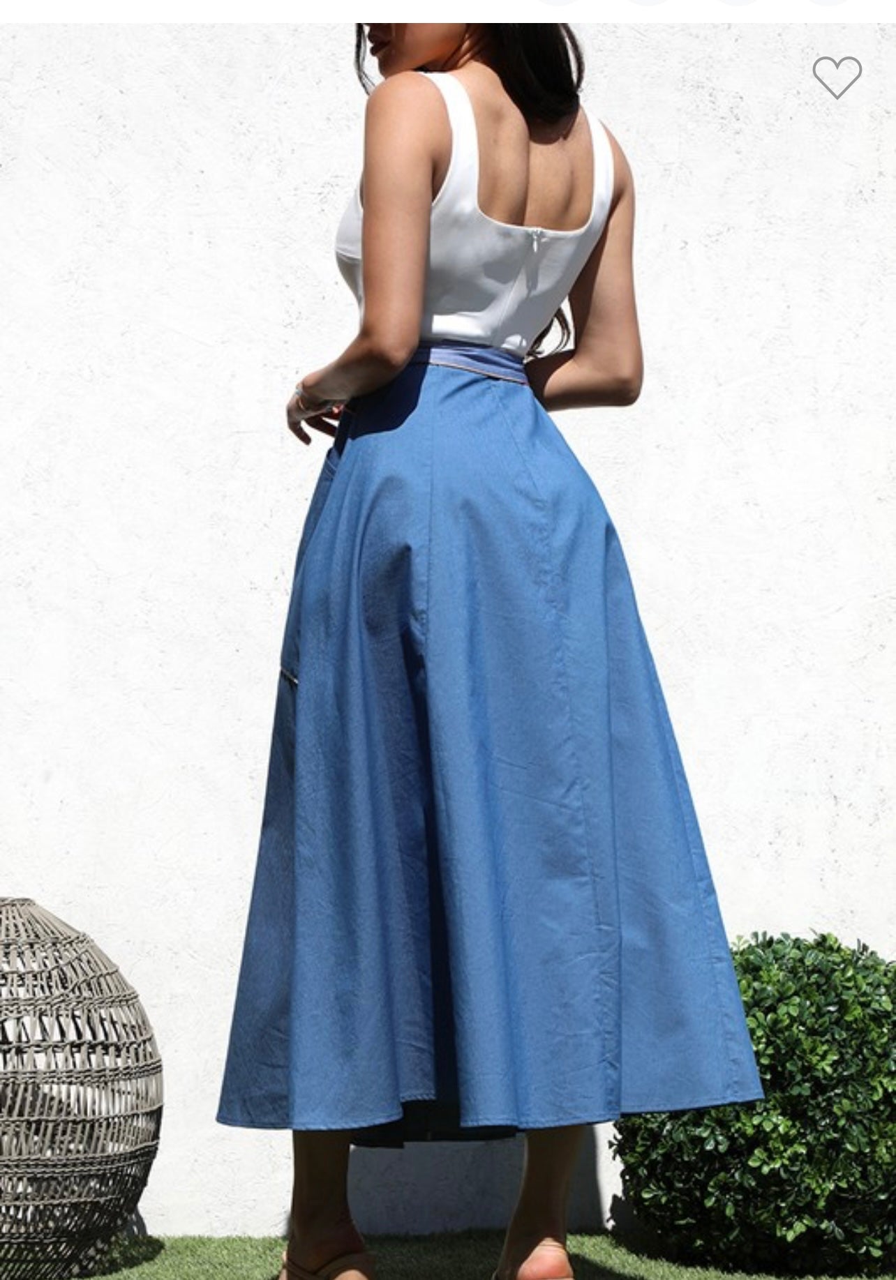 Square Neck Denim Midi Dress