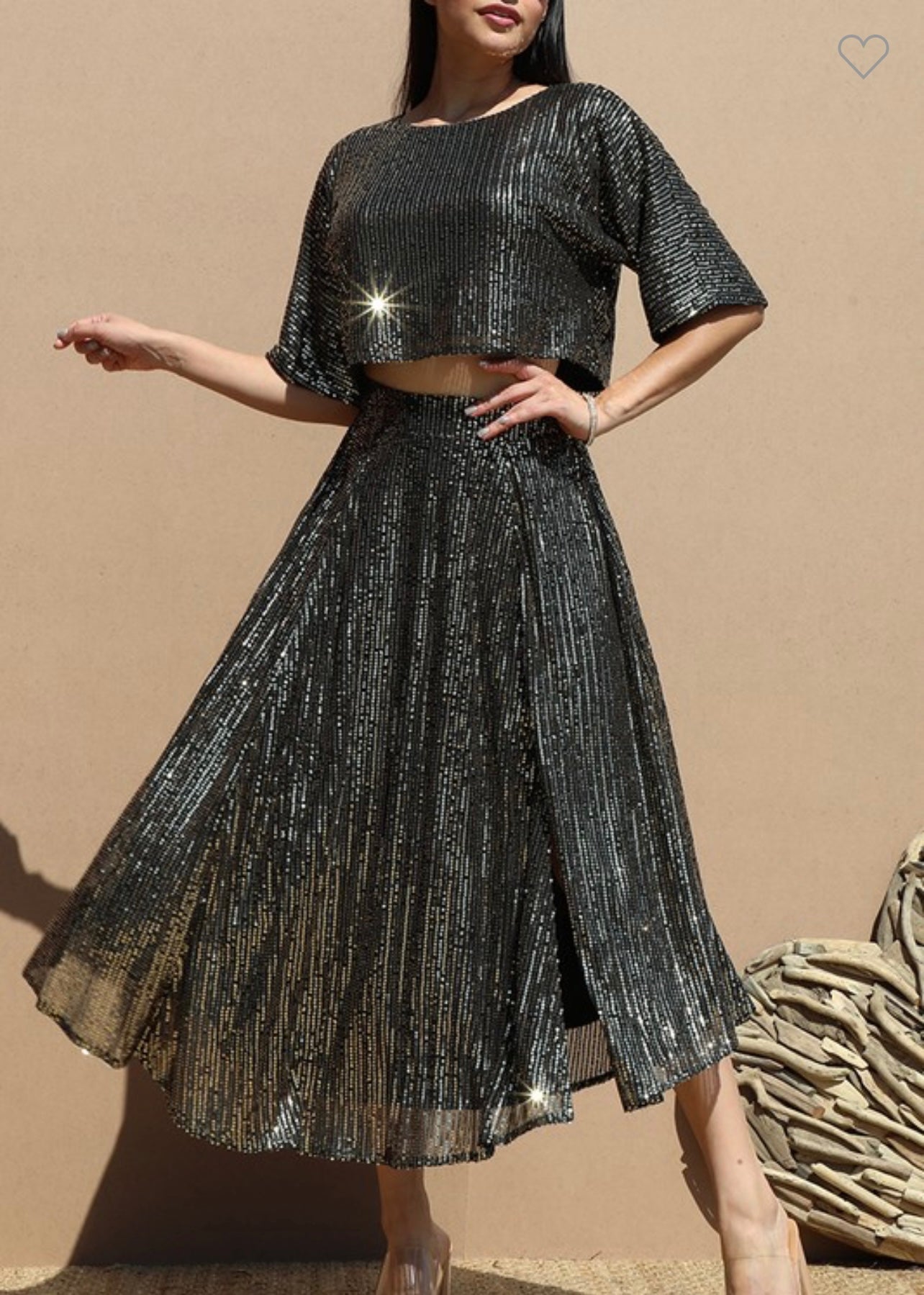 Sequin Loose Fit Top and Skirt Set