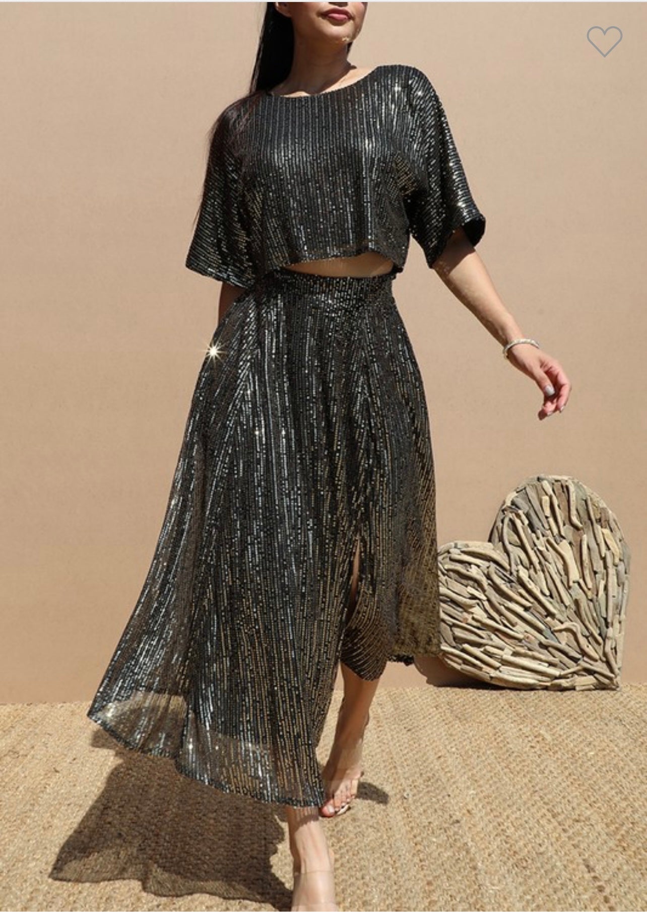 Sequin Loose Fit Top and Skirt Set