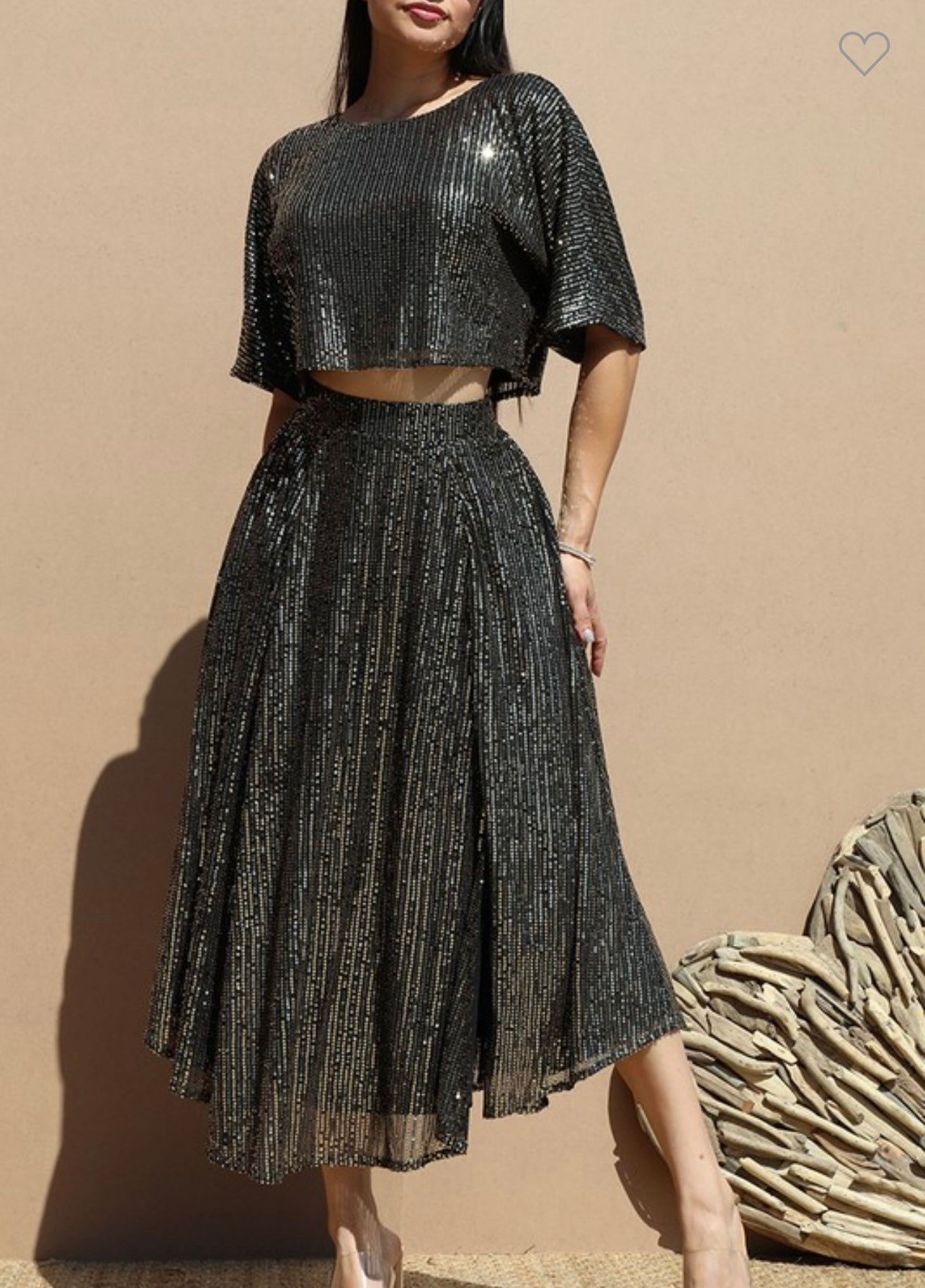 Sequin Loose Fit Top and Skirt Set