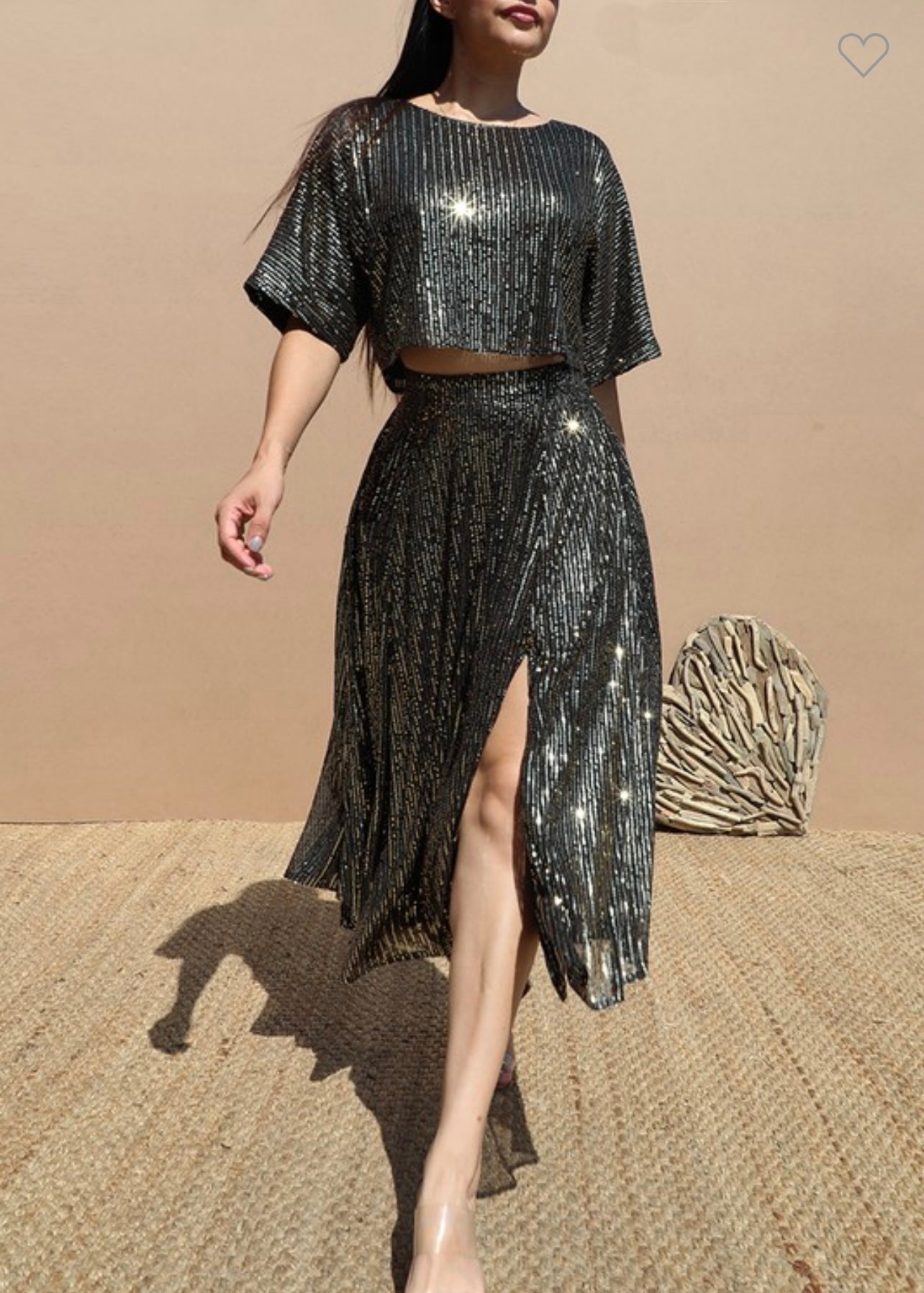 Sequin Loose Fit Top and Skirt Set