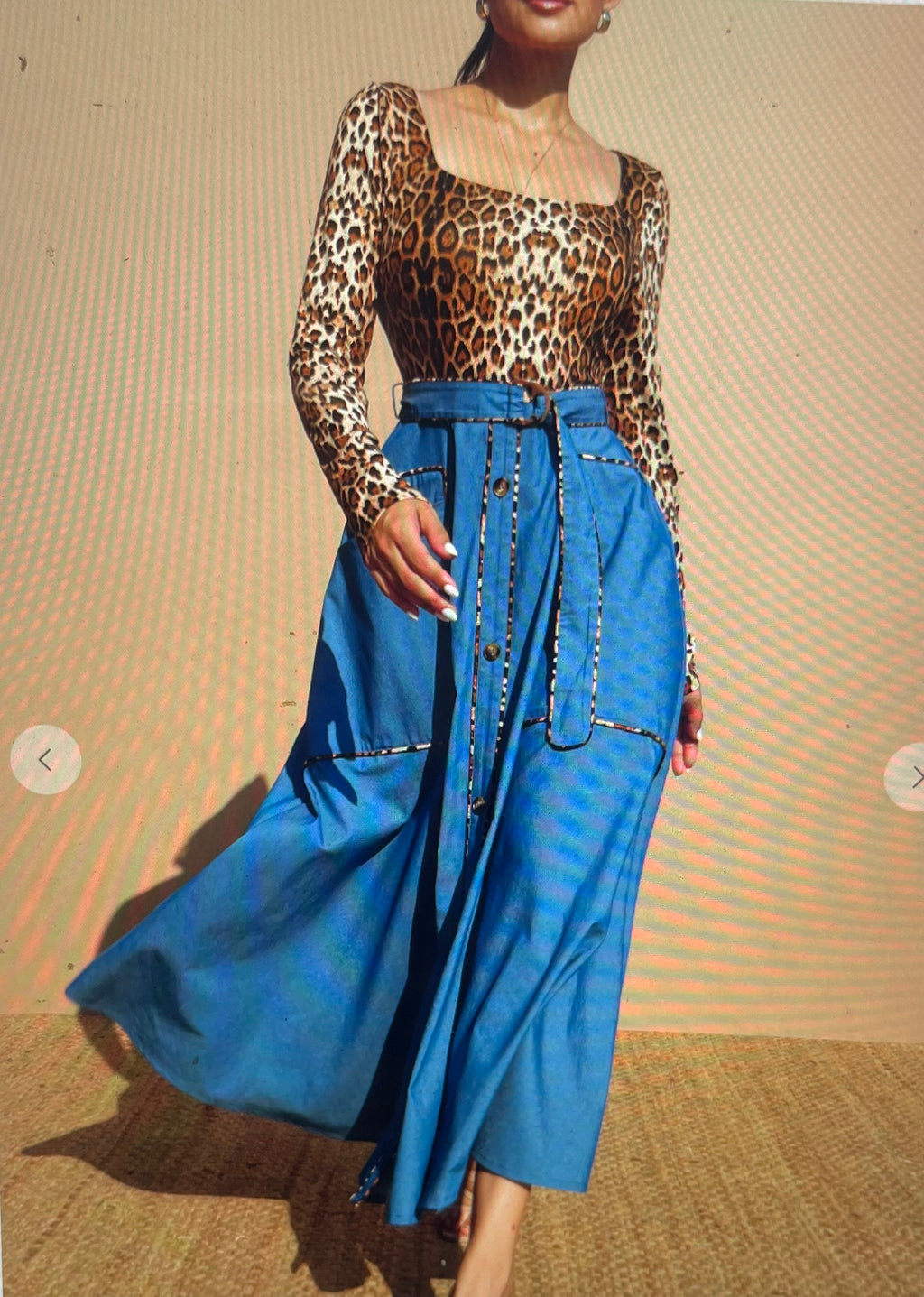 Leopard Knit Top Midi Dress
